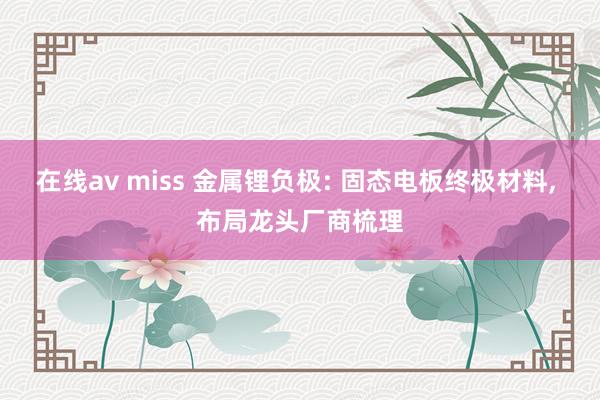 在线av miss 金属锂负极: 固态电板终极材料， 布局龙头厂商梳理