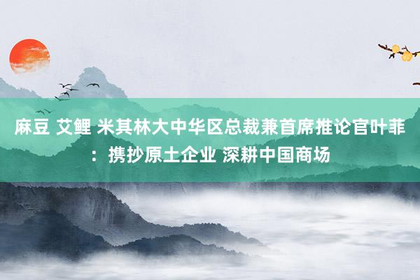 麻豆 艾鲤 米其林大中华区总裁兼首席推论官叶菲：携抄原土企业 深耕中国商场