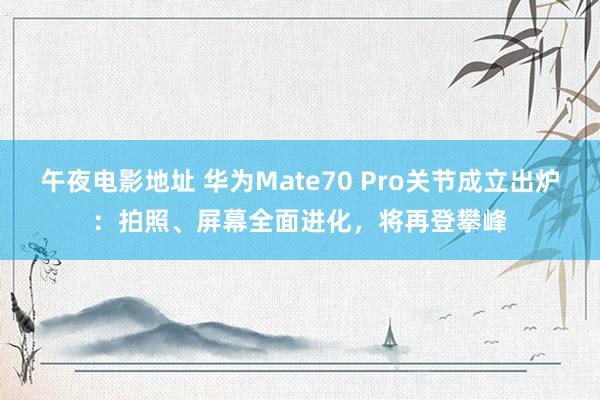 午夜电影地址 华为Mate70 Pro关节成立出炉：拍照、屏幕全面进化，将再登攀峰