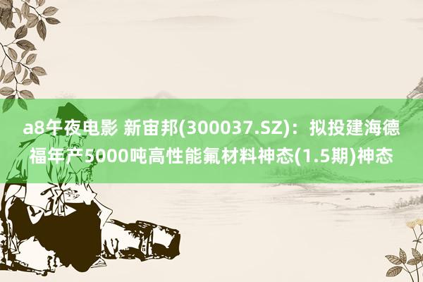 a8午夜电影 新宙邦(300037.SZ)：拟投建海德福年产5000吨高性能氟材料神态(1.5期)神态