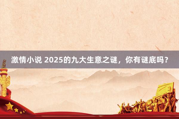 激情小说 2025的九大生意之谜，你有谜底吗？